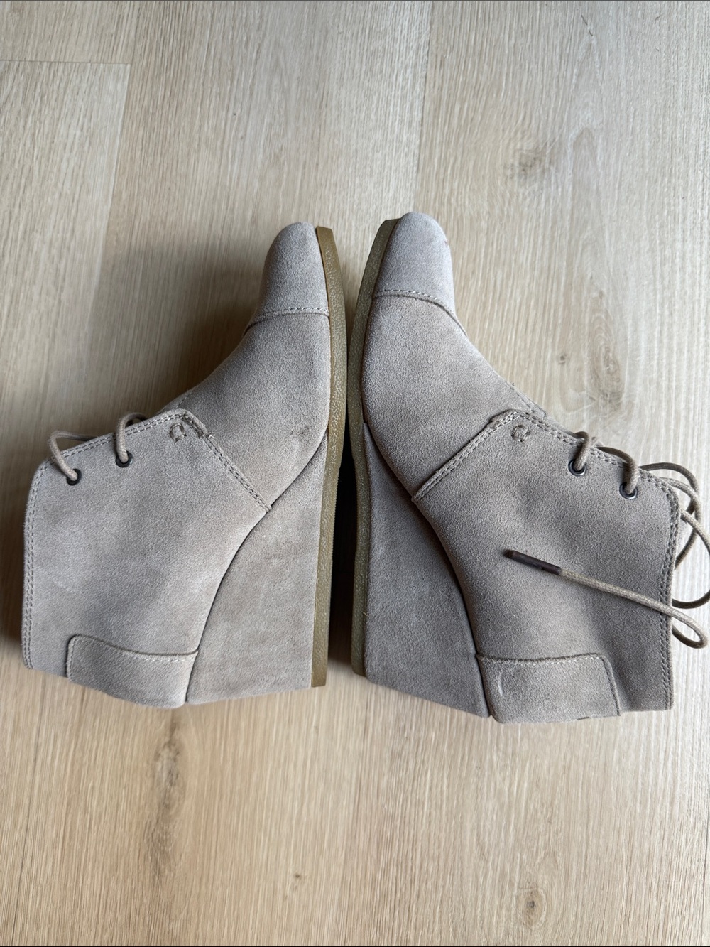 Toms Suede Wedge Ankle Boots in Light Beige